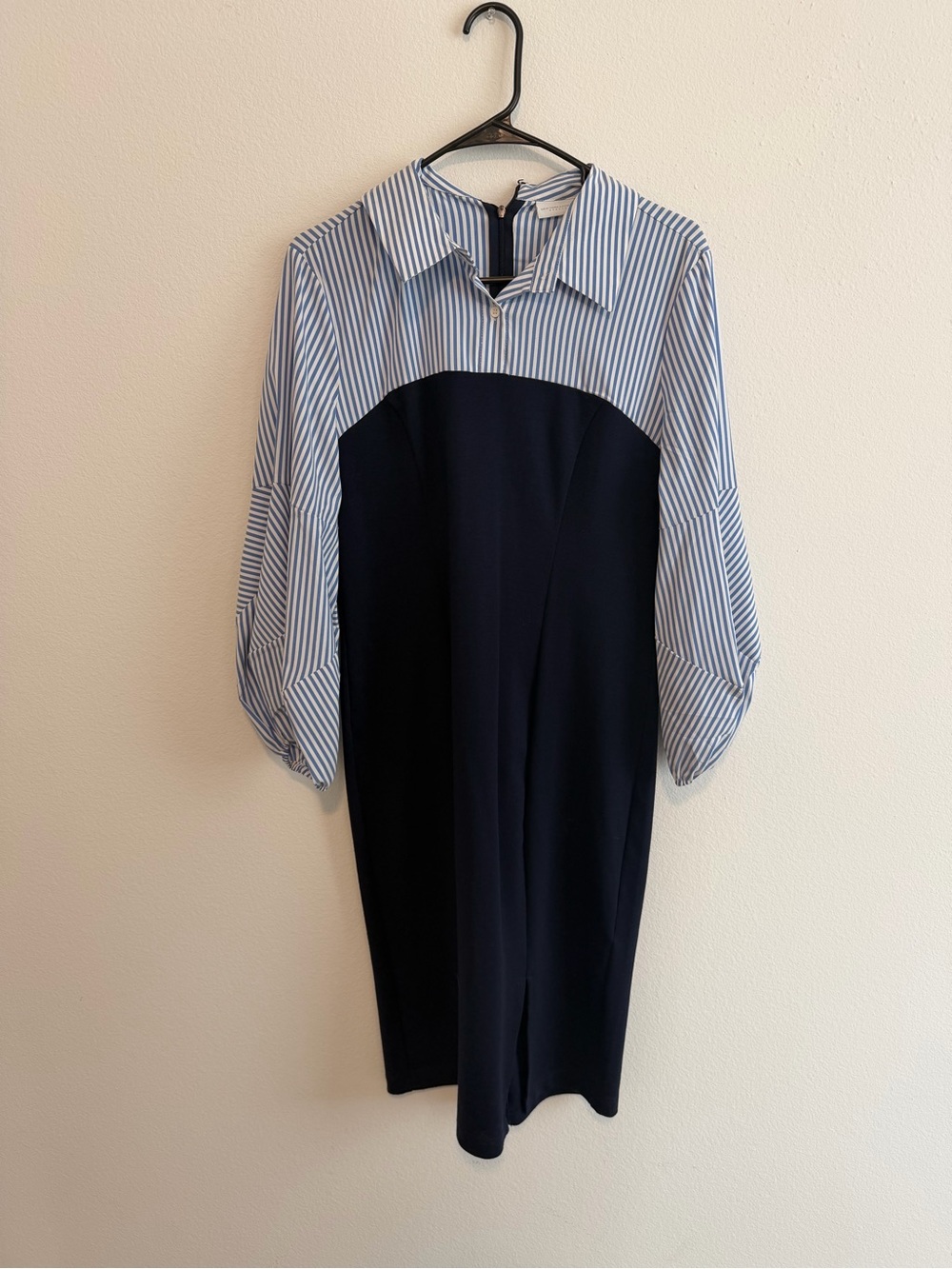 New York & Company Navy and White Striped Sheath Dress